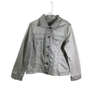 Chico’s Platinum Denim Studded Jacket